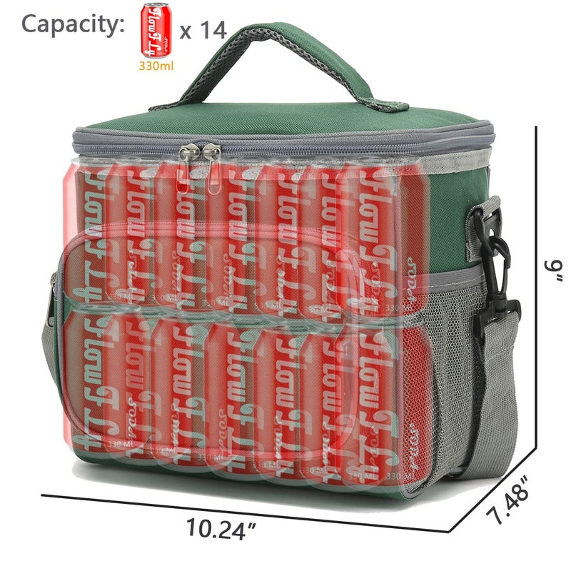 FlowFly Insulated Reusable Lunch Bag Adult Large Lunch Box for Women and Men with Adjustable Shoulder Strap,Front Zipper Pocket and Dual Large Mesh Side Pockets,ArmyGreen - Image 3